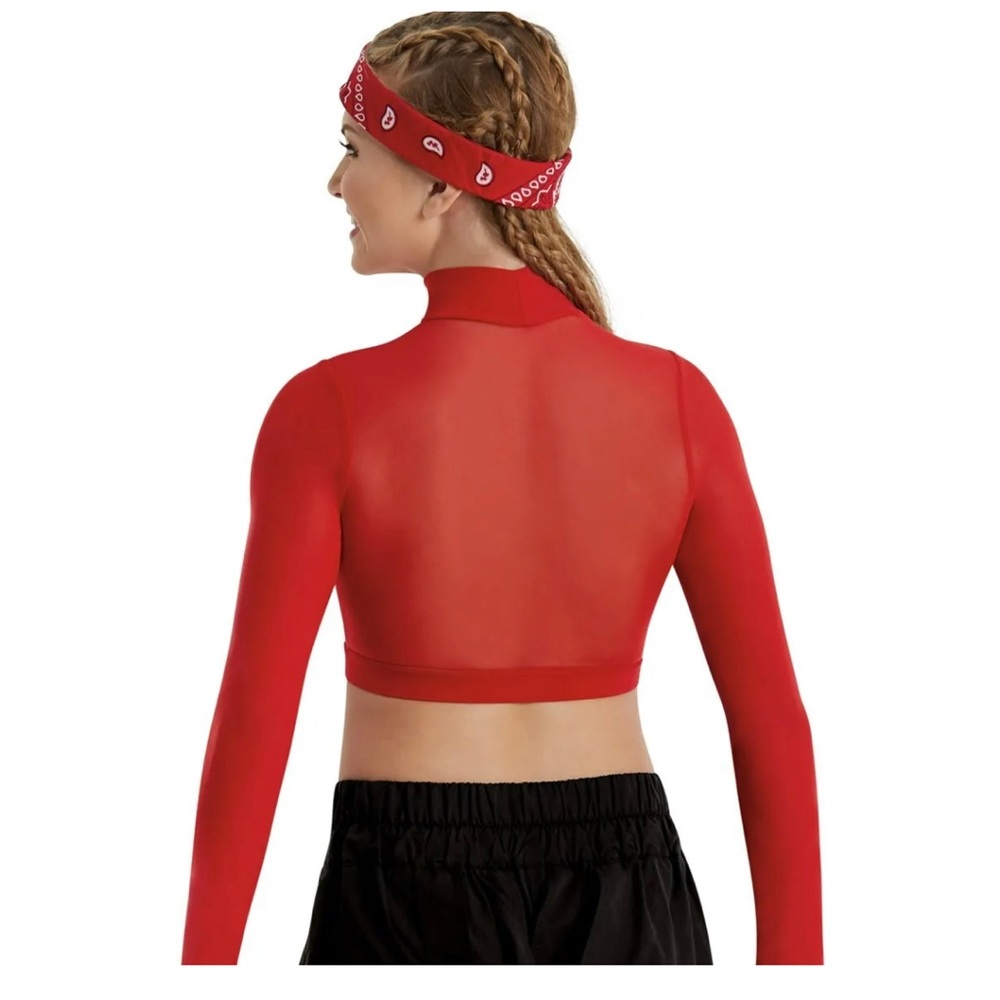 LS Crop Top Red and Side Stripe Zipper Harem Pant Black Size SA